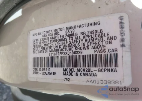 1999 Toyota Camry Solara Se V6 from USA, damaged, VIN 2T1CF22P2XC196329